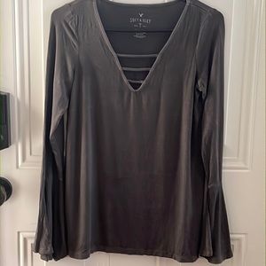 (5/$20) American Eagle Outfitters Soft and Sexy Gray V-Neck Long Sleeve Tee